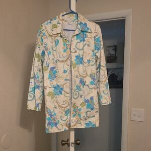 Worthington Floral Trench Coat - Blue and Green